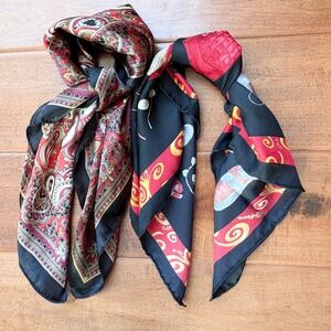 Brighton 100% Silk Novelty Print &‎ Red Paisley Silk Blend Square Scarf Bundle